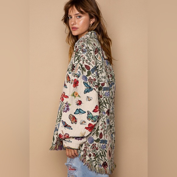 100.POL multicolor jacket Shacket Oversized Butterfly Floral Jacquard - Picture 7 of 7